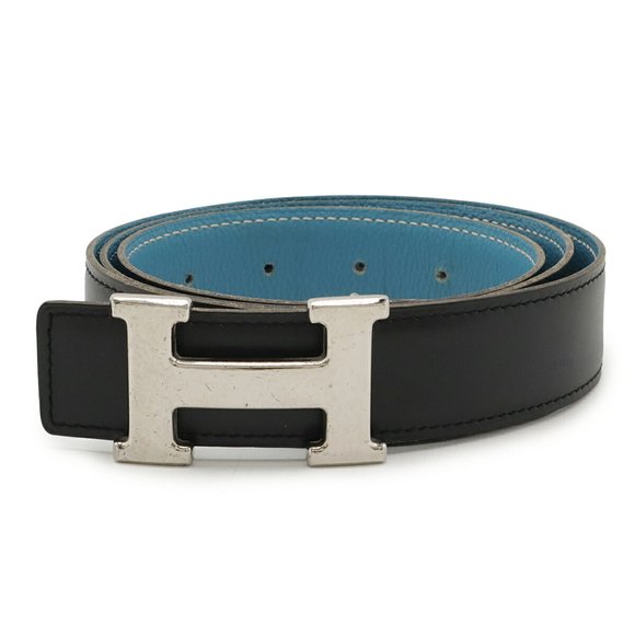 HERMES Maltre H Belt, Reversible Leather, Black, Blue Jean, #100, F Stamp main image 7